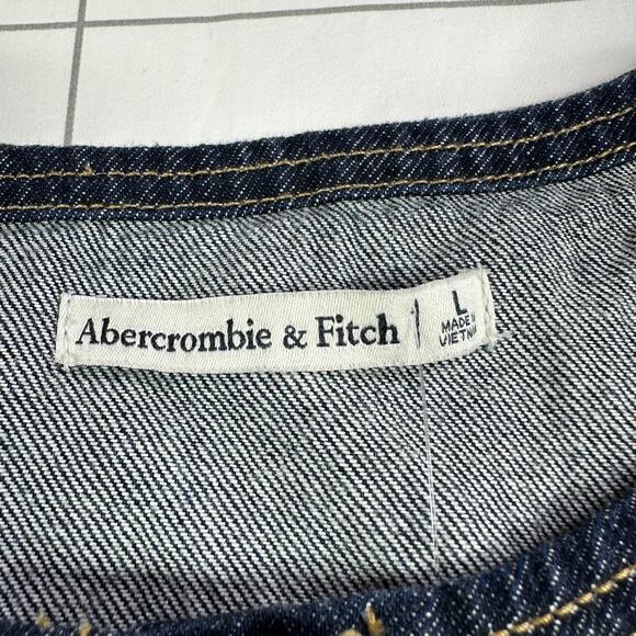 Abercrombie & Fitch Denim Vest Womens Large Blue Dark Wash Button Tie Back New - Picture 5 of 11